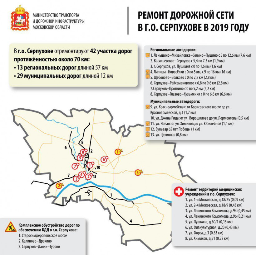 Почти 70 км дорог отремонтируют в Серпухове в 2019 году